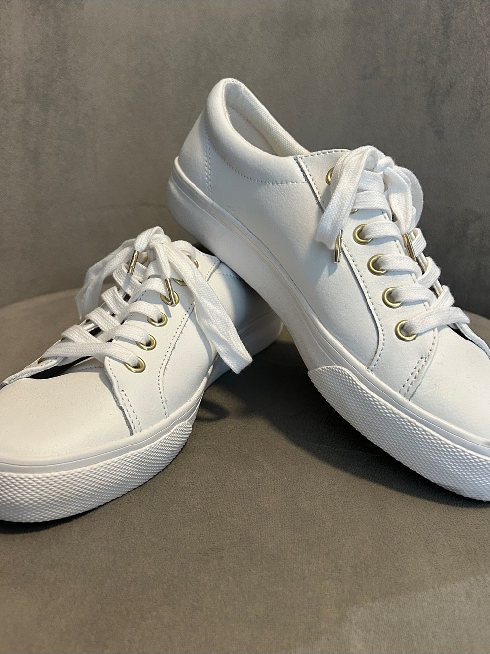 Like New Keds White Lace-Up Sneakers with Gold Eyelets